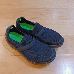 OOFOS Black and Green Mules